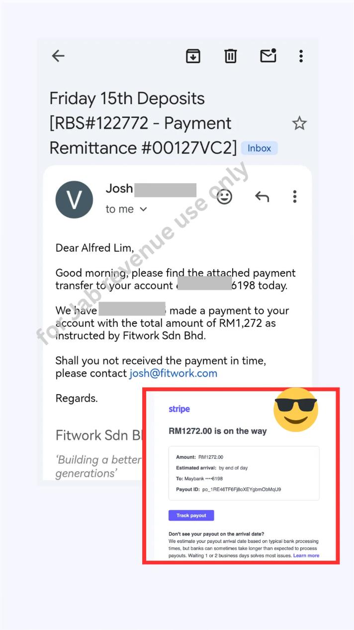 Payment confirmation from a client campaign, as supplied in the mockup